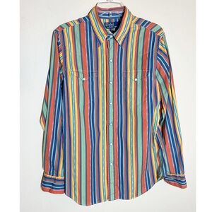 Vintage Polo Ralph Lauren Western Pearl Snap Shirt Stripe Multi Color Men M
